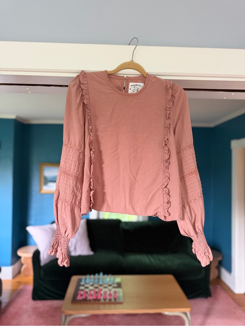 Meadows silky soft blouse Ruffle-Trim Long Sleeve Dusty Rose size 6